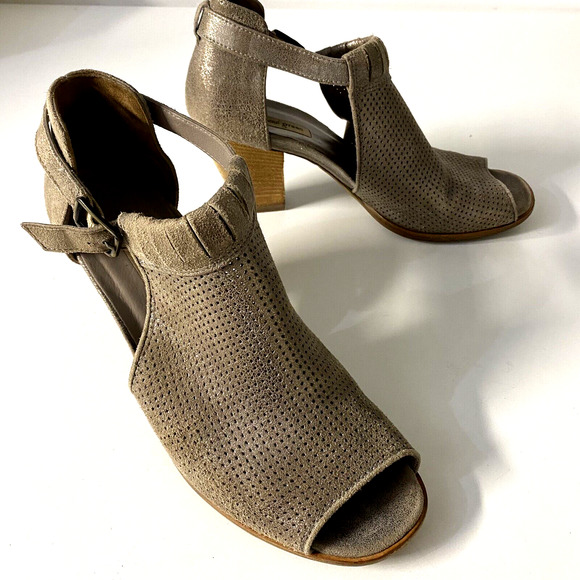 Paul Green Colleen Beige Suede Perforated Peep Toe Bootie Sandal Metalli… - Picture 6 of 8